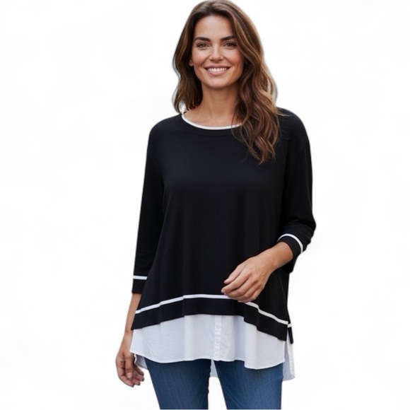 Elegant Black and White Layered Look Tunic Sweater Woman’s Size 2X NWT - Picture 1 of 12